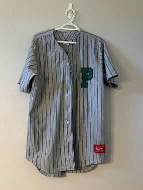 Rawlings Gray Pinstripe Jersey with Green 'P' Patch